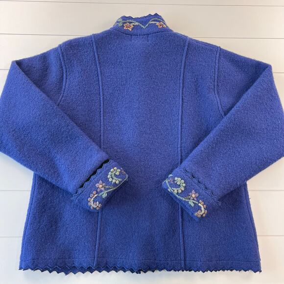 Icelandic Design Vintage Purple Zip Up Sweater Embroidered Flowers Size Large - Picture 2 of 7